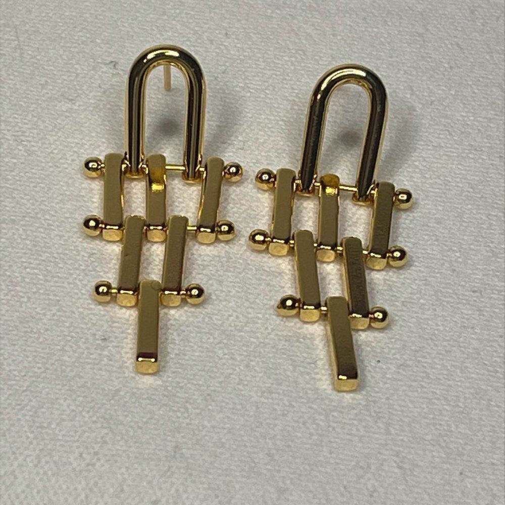 Gold tone articulated geometric earrings, gold over stainless
